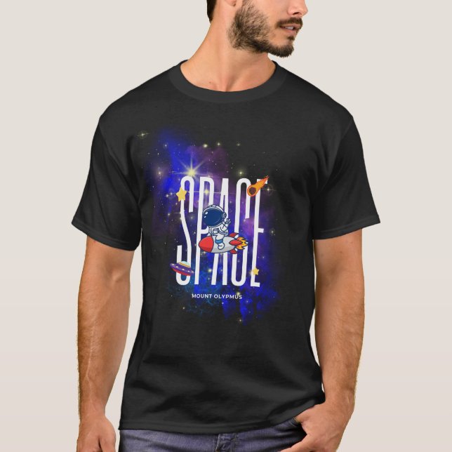 Astronaut Flying on a Rocket – Space Adventure T-Shirt (Front)
