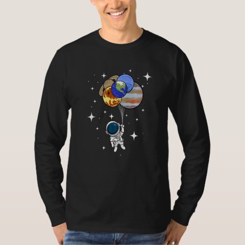 Astronaut Flying With Balloon Planets  Science T_Shirt