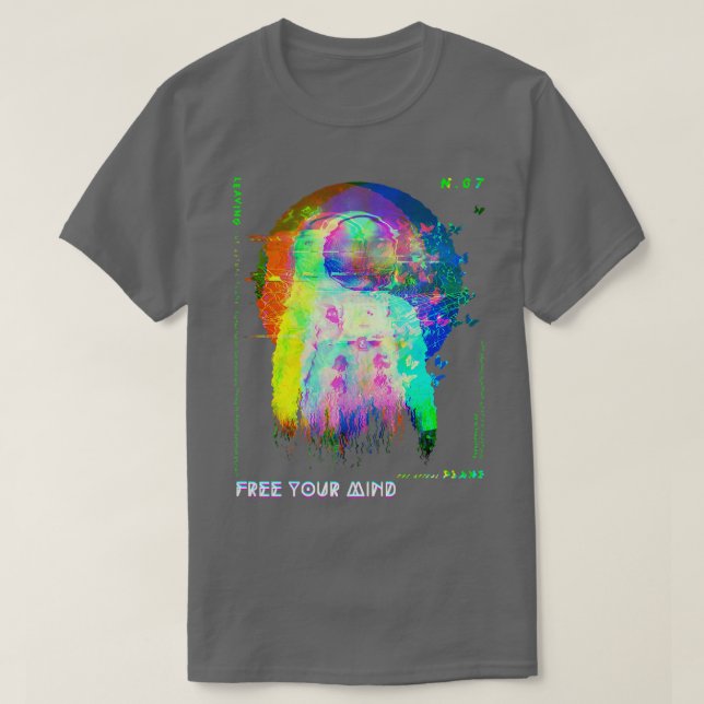 Astronaut FreeYourMind Glitchy Melting Vaporwave G T-Shirt (Design Front)