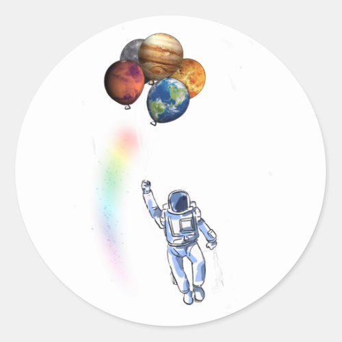 Astronaut Funny Space Spaceman Holding Planet Ball Classic Round Sticker