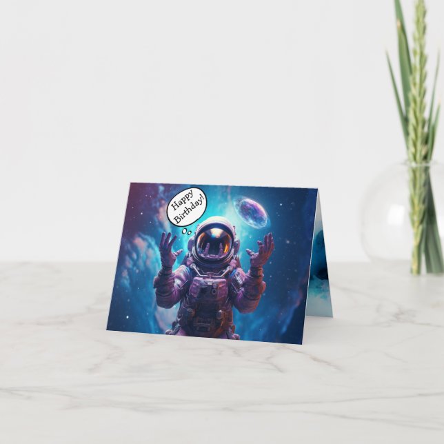 Astronaut Galaxy Birthday Folded Greeting Card (Front)