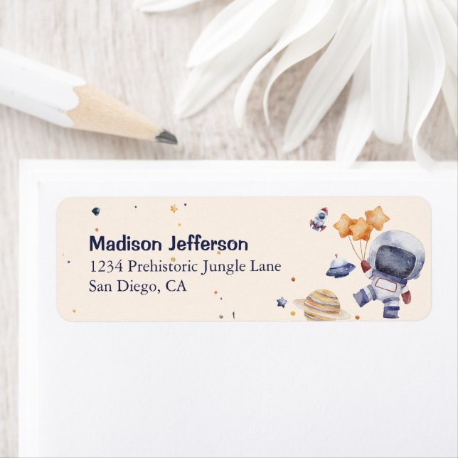 Astronaut Galaxy Blue Baby Shower Party Address Label (Insitu)