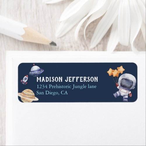 Astronaut Galaxy Blue Baby Shower Party Address Label