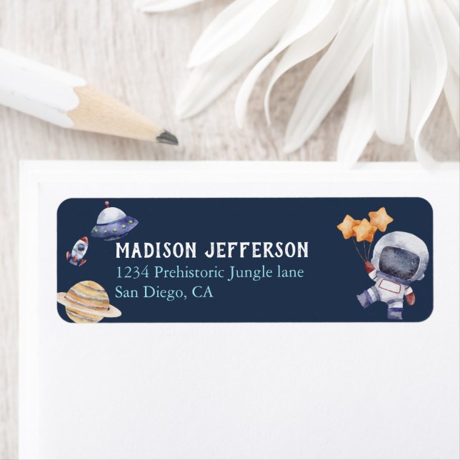 Astronaut Galaxy Blue Baby Shower Party Address Label (Insitu)
