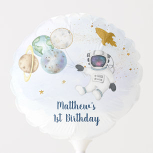 Astronaut Galaxy Outer Space Blue Gold Birthday Balloon