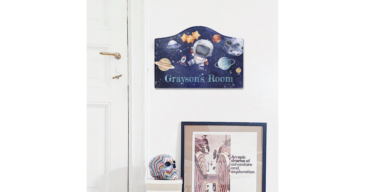 Astronaut Galaxy Planet Kids Nursery Door Sign | Zazzle