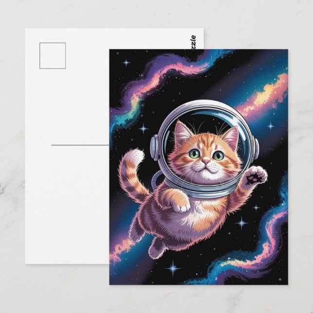 Astronaut Galaxy Planet Space Cat Kitten Kitty   Postcard (Front/Back)