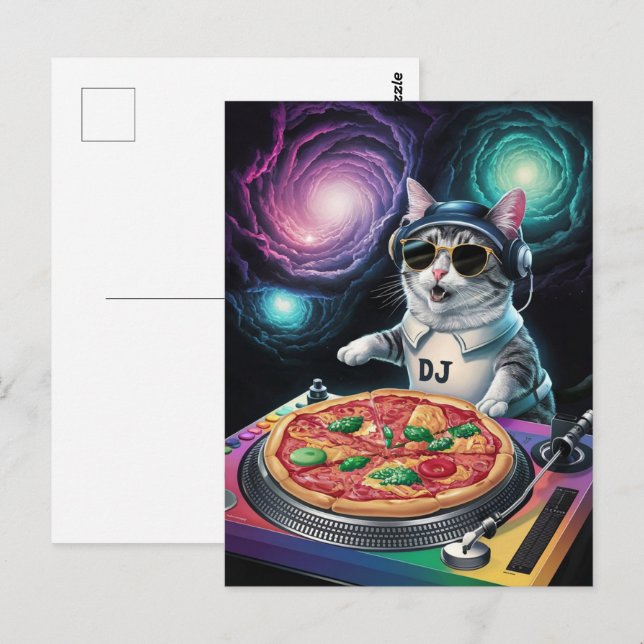 Astronaut Galaxy Planet Space Dj Cat Pizza Kitty   Postcard (Front/Back)