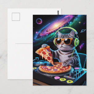Astronaut Galaxy Planet Space Dj Cat Pizza Kitty Postcard