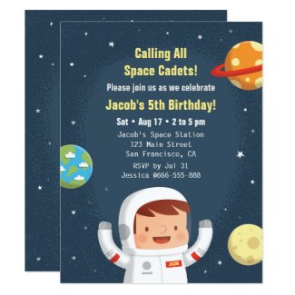 Astronaut Galaxy Space Boys Birthday Invitations