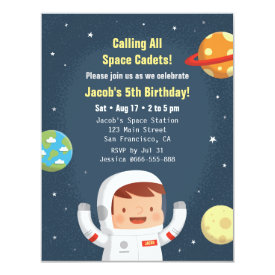 Astronaut Galaxy Space Boys Birthday Invitations