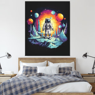 Astronaut Galaxy Space Explorer Wooden Wall Plaque Canvas Print