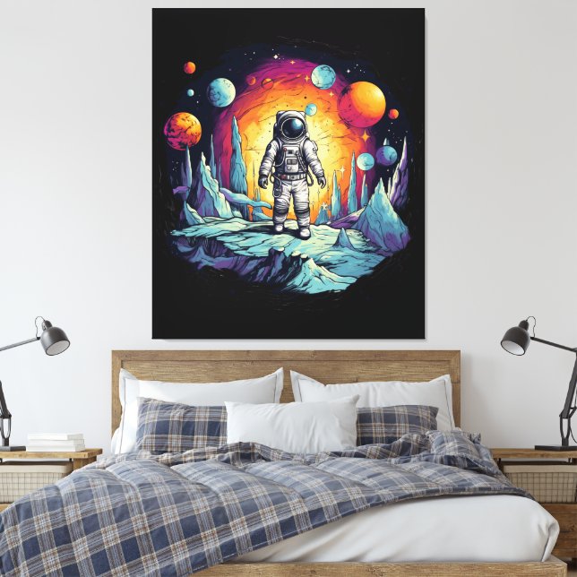 Astronaut Galaxy Space Explorer Wooden Wall Plaque Canvas Print (Insitu(Bedroom))