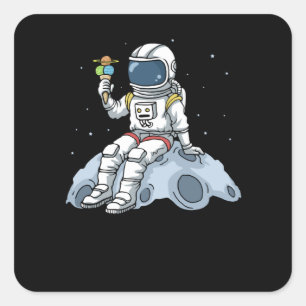 Astronaut Gifts Kids Moon Landing Ice Cream Space Square Sticker