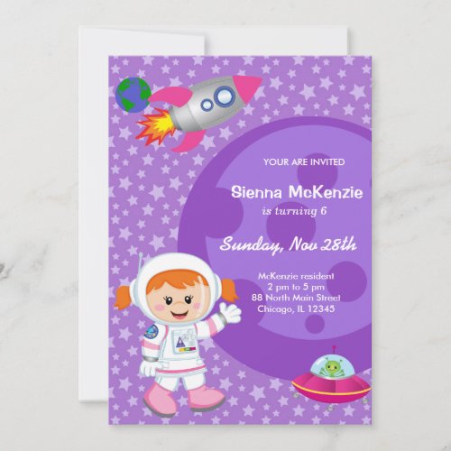 Astronaut girl Birthday theme Invitation