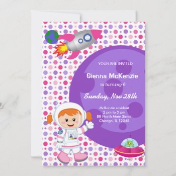 Astronaut Girl Birthday Theme Invitation by graphicdesign at Zazzle