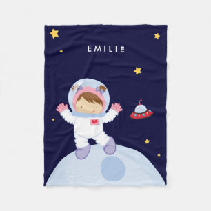 Astronaut Girl {brunette} Fleece Blanket