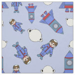 Astronaut Girl in Space Blue and Red Fabric
