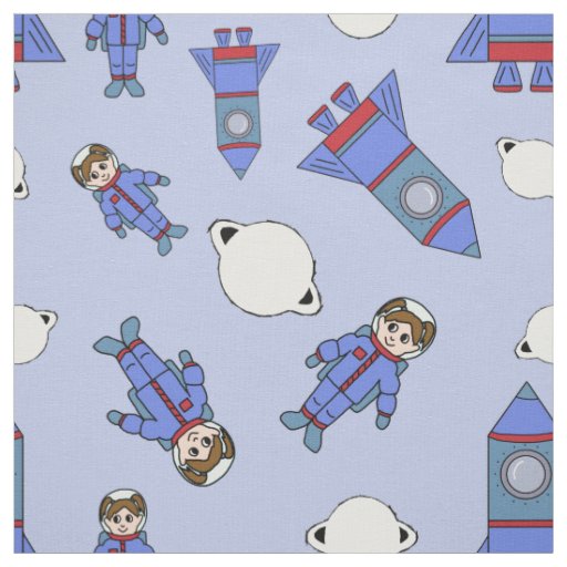 Astronaut Girl in Space Blue and Red Fabric