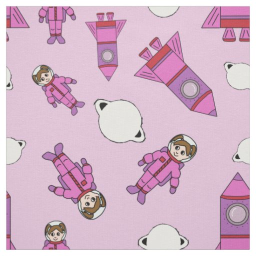 Astronaut Girl in Space Pink and Purple Fabric