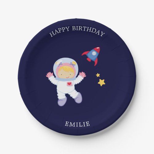 Astronaut Girl Kids Birthday Paper Plates