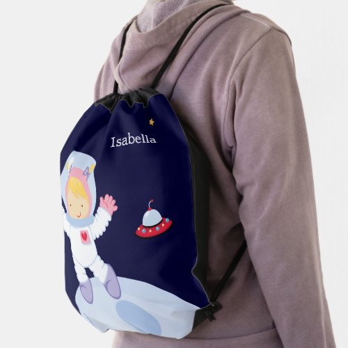 Astronaut Girl Kids Personalized Drawstring Bag