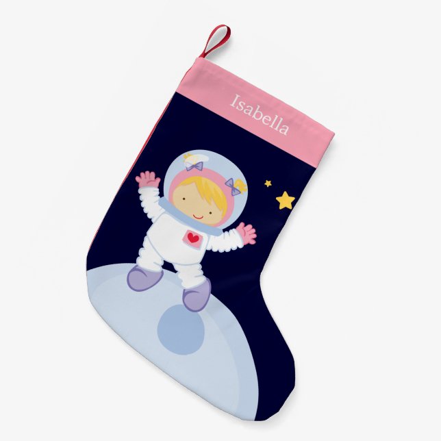 Astronaut Girl Kid's Personalized Small Christmas Stocking (Front (Hanging))