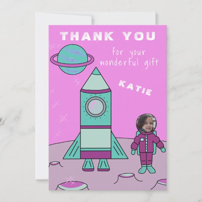 Astronaut Girl on Moon Thank You Insert your Face Card (Front)