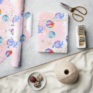 Astronaut girl Outer Space Birthday Wrapping Paper