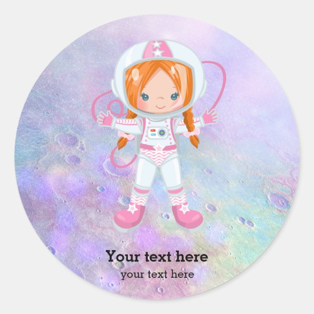 Astronaut girl Outer Space Classic Round Sticker (Front)