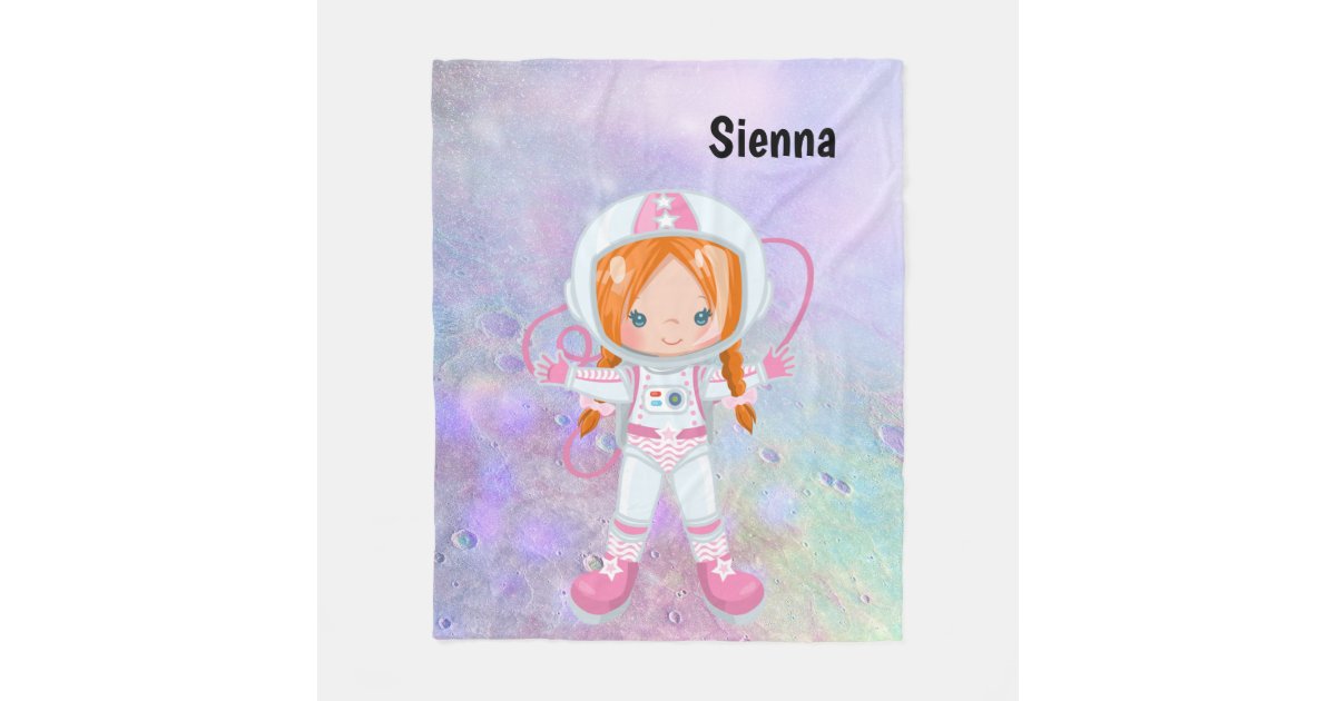 Astronaut Girl Outer Space Fleece Blanket Zazzle Com