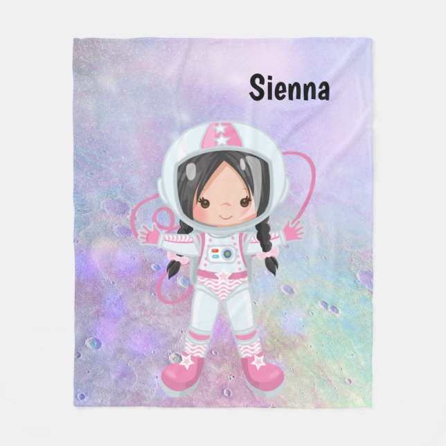 Astronaut girl Outer Space Fleece Blanket (Front)