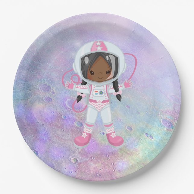 Astronaut girl Outer Space Paper Plates (Front)