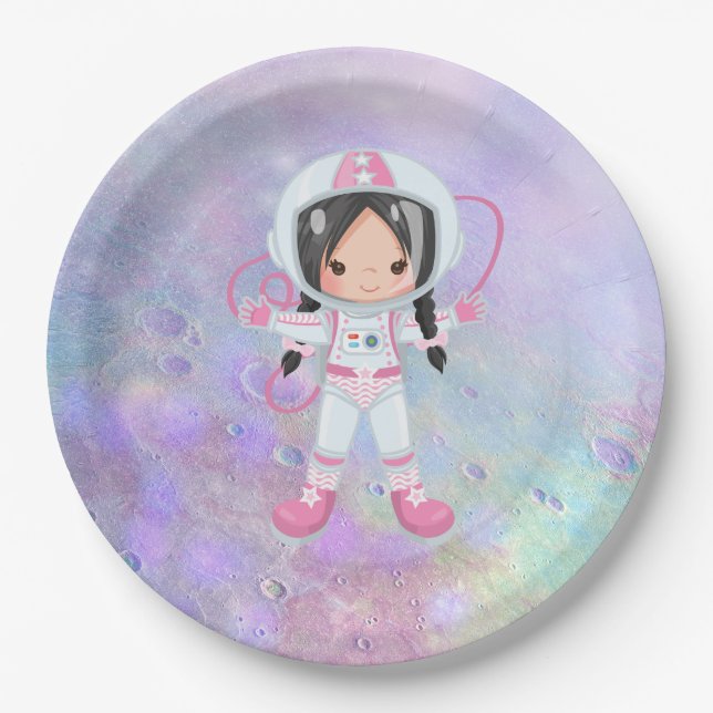 Astronaut girl Outer Space Paper Plates (Front)