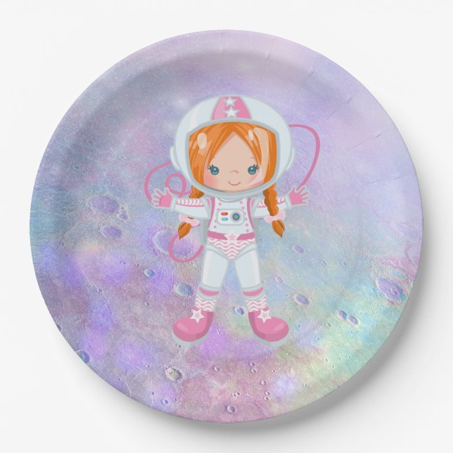 Astronaut girl Outer Space Paper Plates (Front)