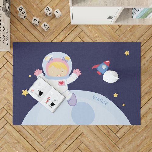 Astronaut Girl Space Themed Kids Rug