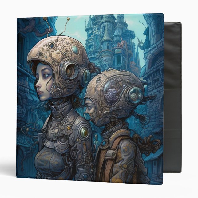 Astronaut Girls Surreal Science Fiction 3 Ring Binder (Front/Inside)