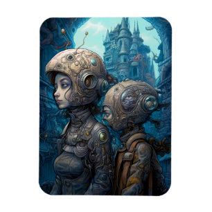 Astronaut Girls Surreal Science Fiction Magnet