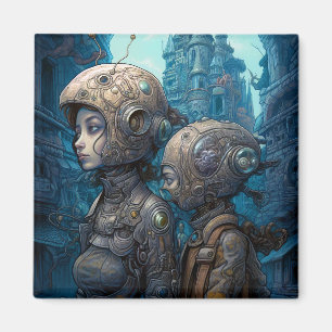 Astronaut Girls Surreal Science Fiction Magnet