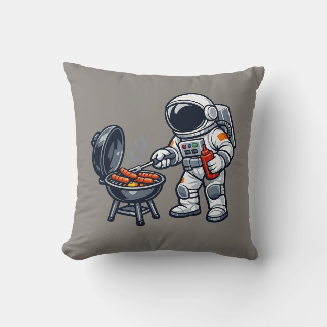 Astronaut Grilling Throw Pillow (Front)