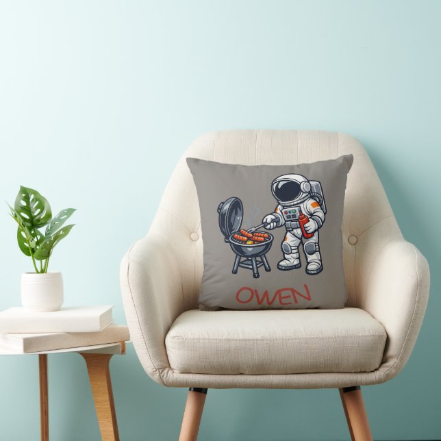 Astronaut Grilling Throw Pillow (Chair)