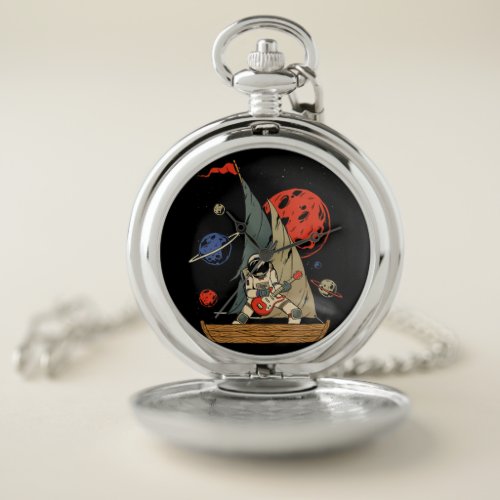 Astronaut Guitar Rockstar Sailing Through Galaxy Pocket Watch