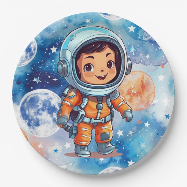  Astronaut Happy Birthday Paper Plates (Front)