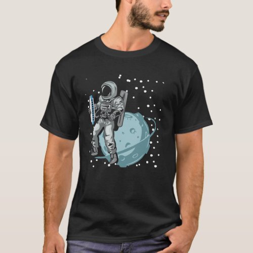Astronaut Harmonica Player With Planet Harmonicas  T_Shirt