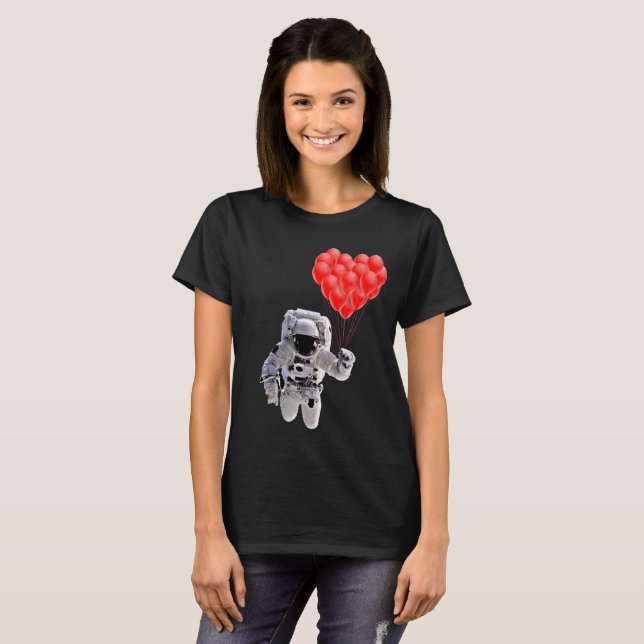 Astronaut Heart Balloons Love T-Shirt (Front Full)
