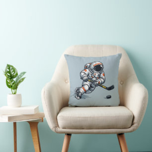 Astronaut Hockey Throw Pillow