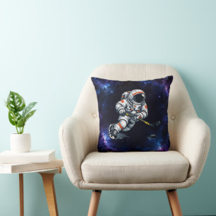Astronaut Hockey Throw Pillow