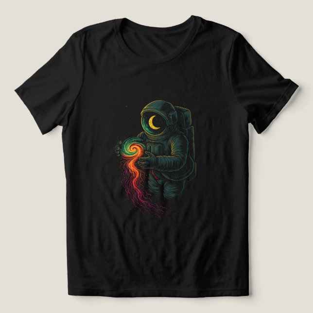 Astronaut Holding a Cosmic Spiral Tri-Blend Shirt (Design Front)