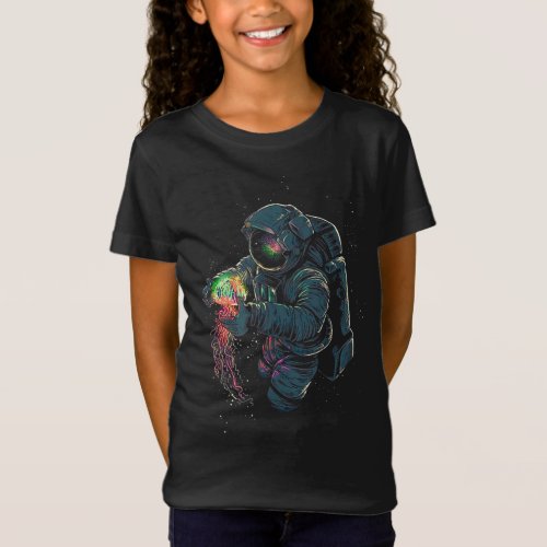 Astronaut Holding Jellyfish Graphic Astronomy T_Shirt