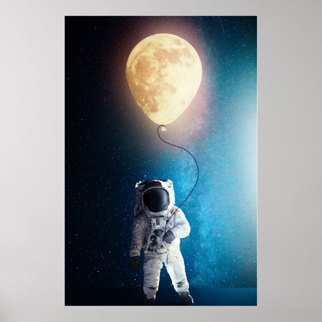 astronaut holding moon balloon  poster (Front)
